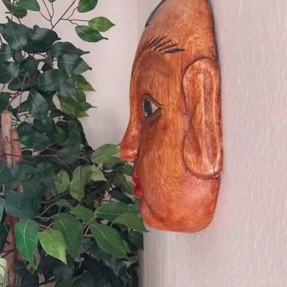 Asian Hand Carved Wood Mask - Picture 2 of 6